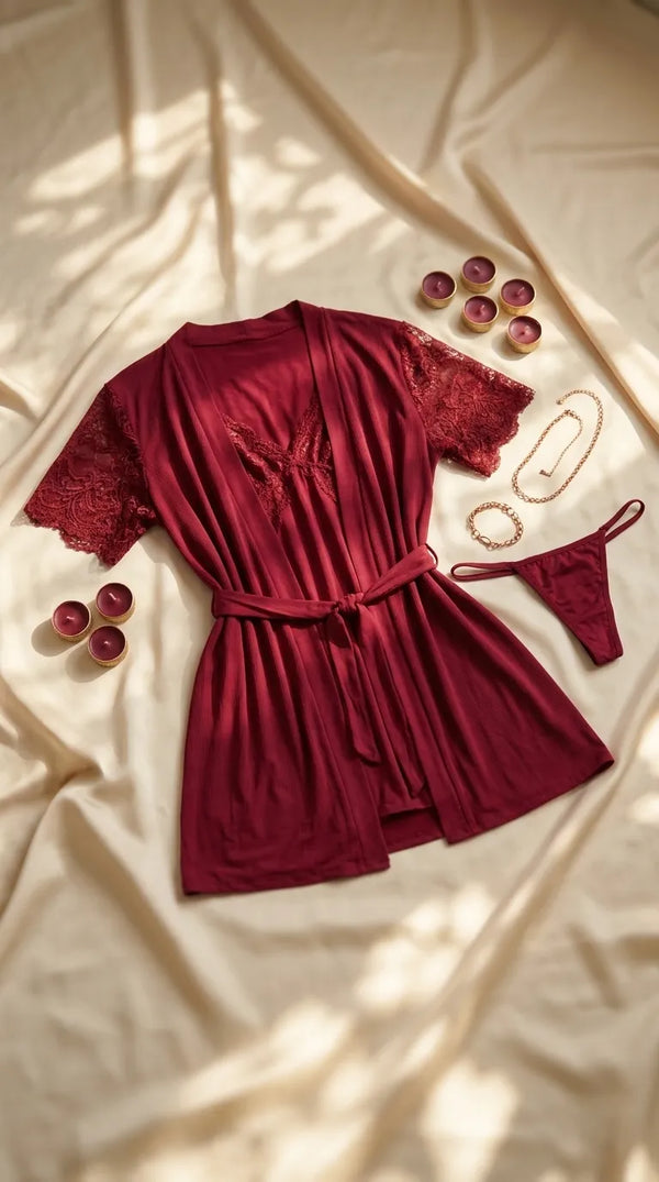 Maroon Short Inner Gown Nighty LN0115