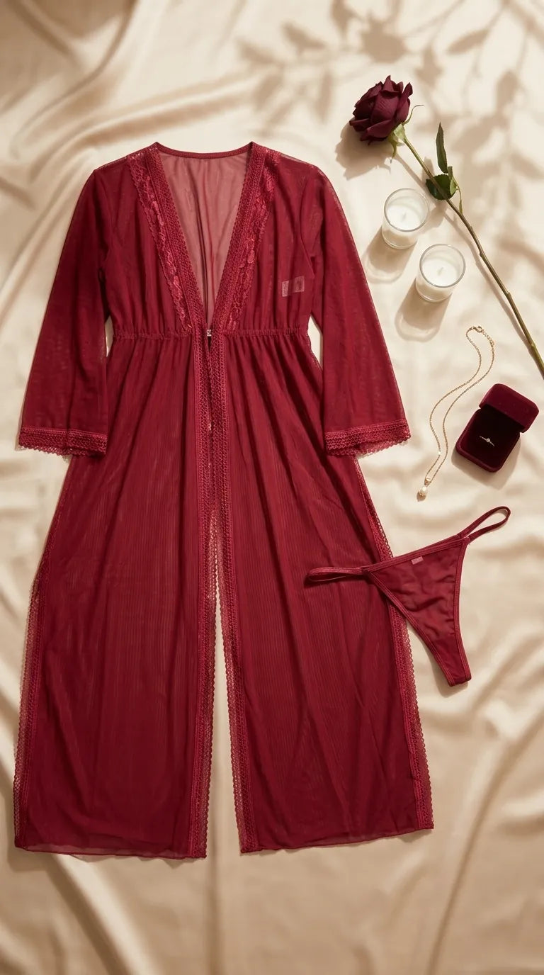 Maroon Short Inner Gown Nighty LN0116