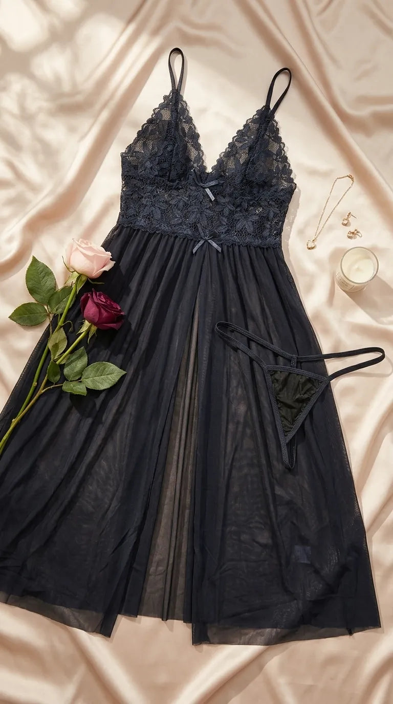 Black Long Nighty For Women LN0118