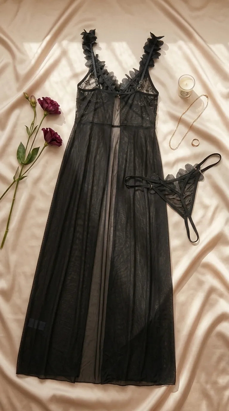 Black Long Nighty For Women LN0119