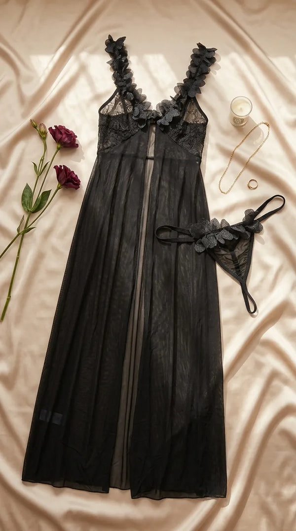 Black Long Nighty For Women LN0119