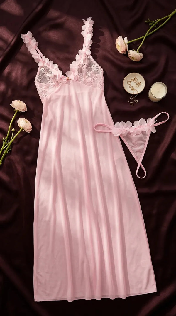 Pink Long Nighty For Women LN0119