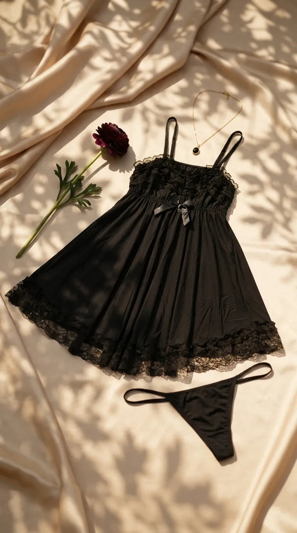 Black Short Nighty For Women LN0121