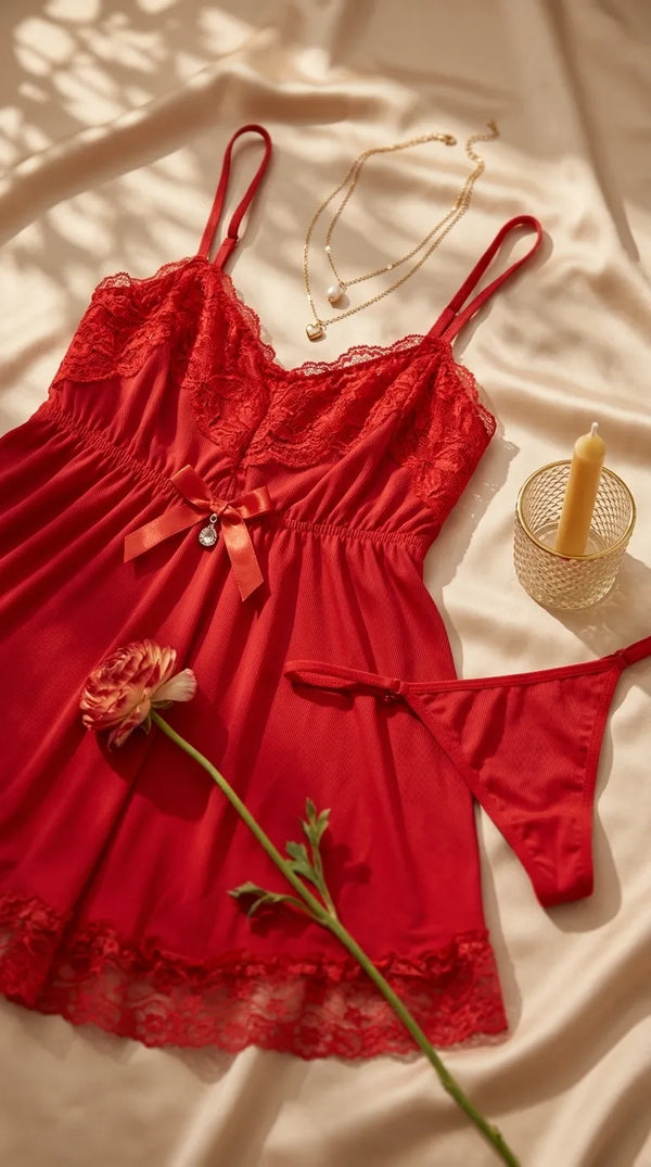 Red Short Nighty For Women LN0121