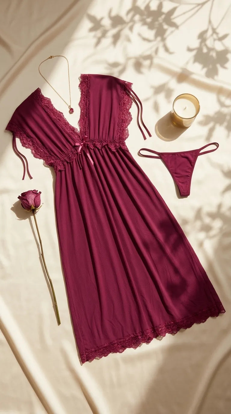 Maroon Long Nighty For Women LN0122