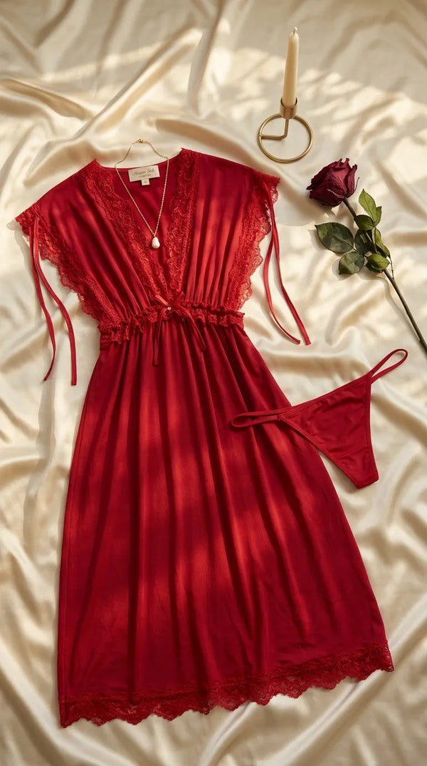 Red Long Nighty For Women LN0122