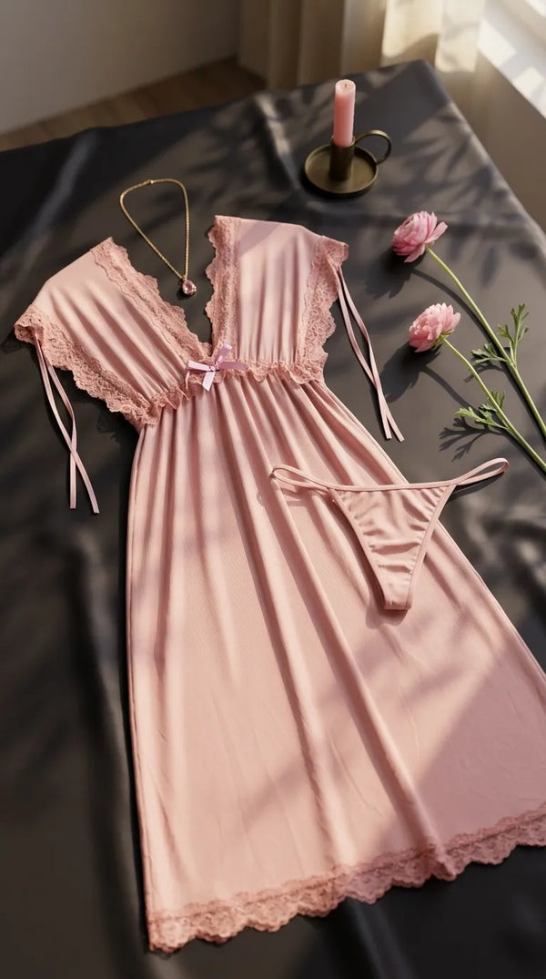 Pink Long Nighty For Women LN0122
