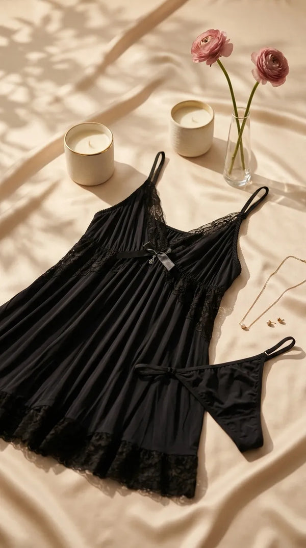 Black Short Nighty For Women LN0123
