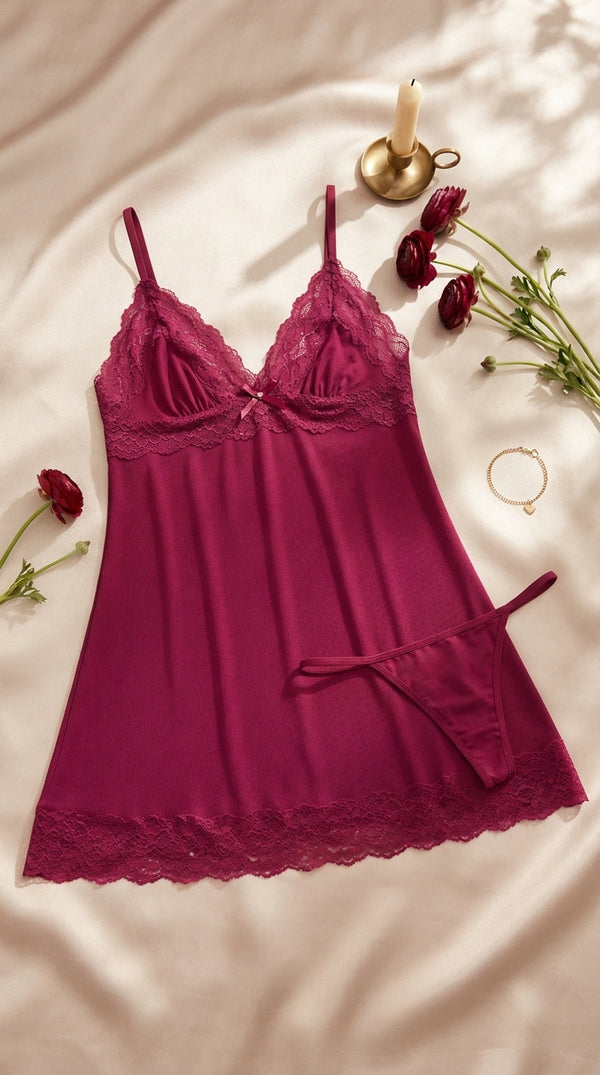 Maroon Short Nighty For Women LN0128
