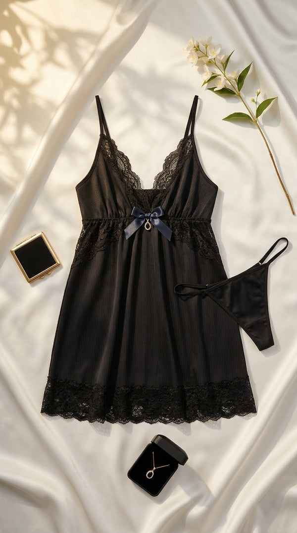 Black Short Nighty For Women LN0129