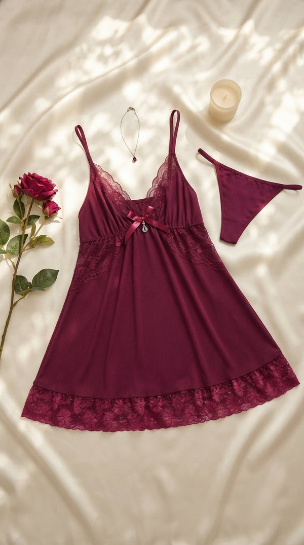 Maroon Short Nighty For Women LN0129