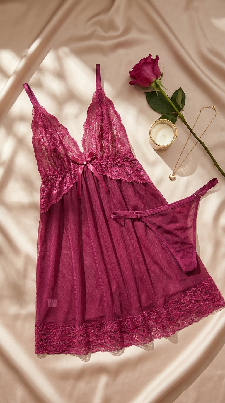 Maroon Short Nighty For Women LN0130