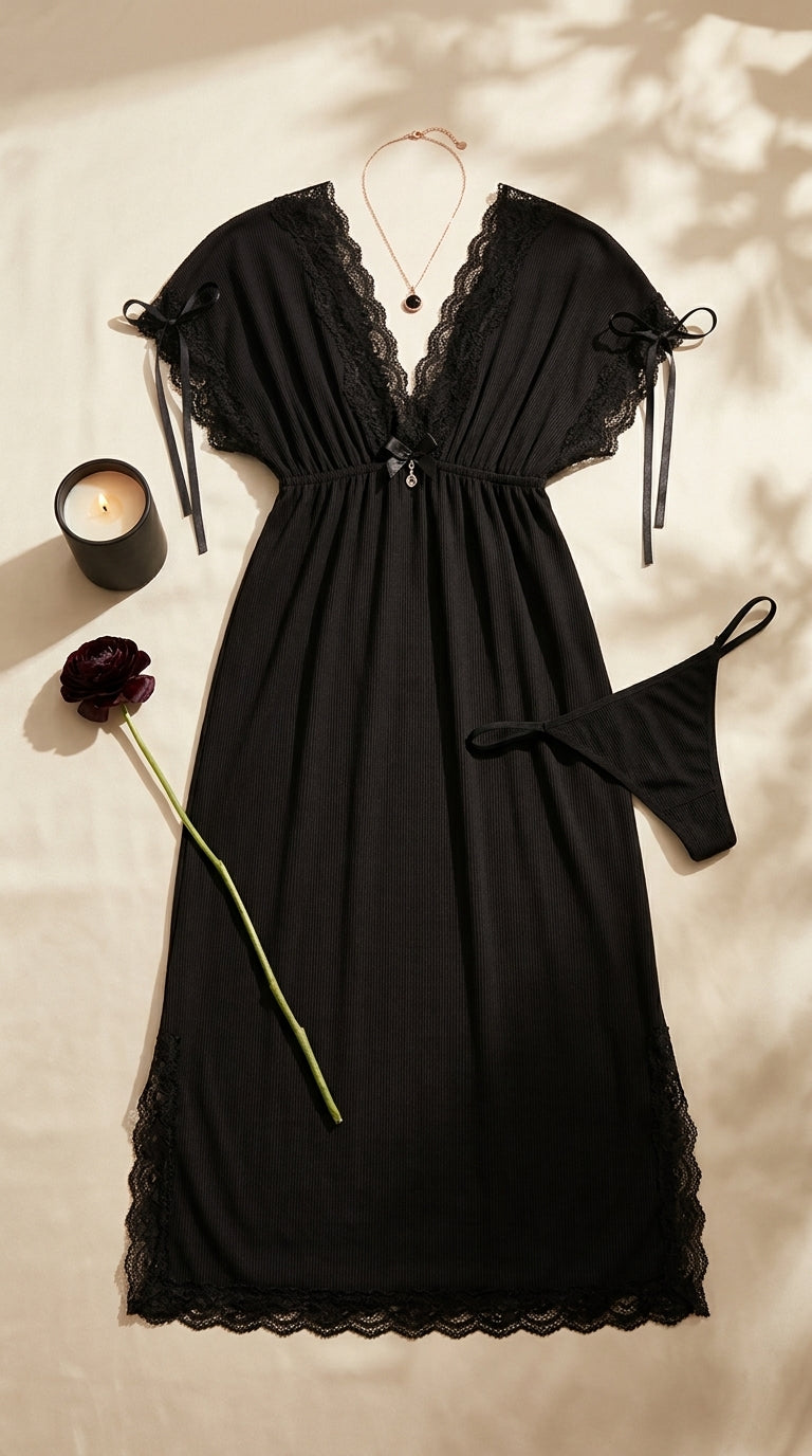 Black Long Nighty For Women LN0136