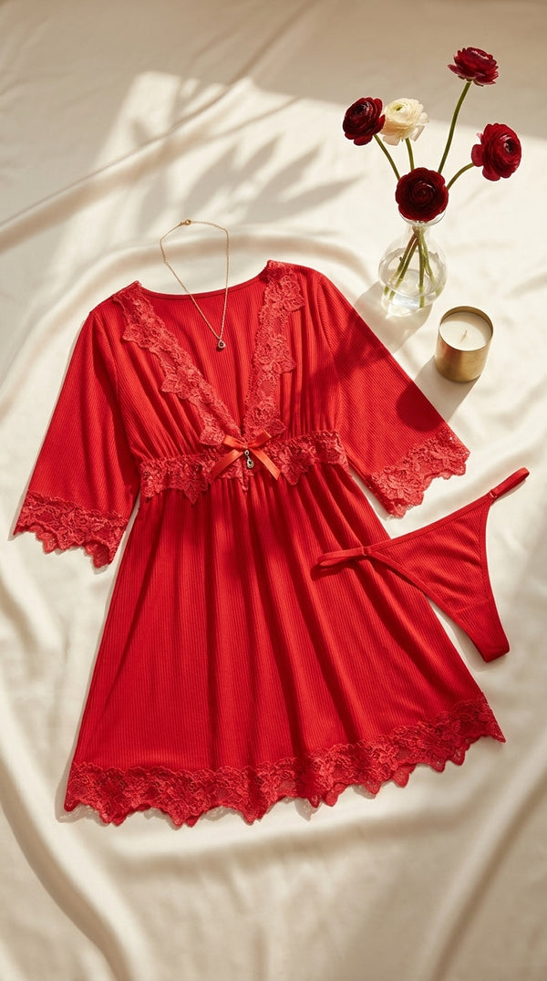 Red Short Nighty For Women LN0139