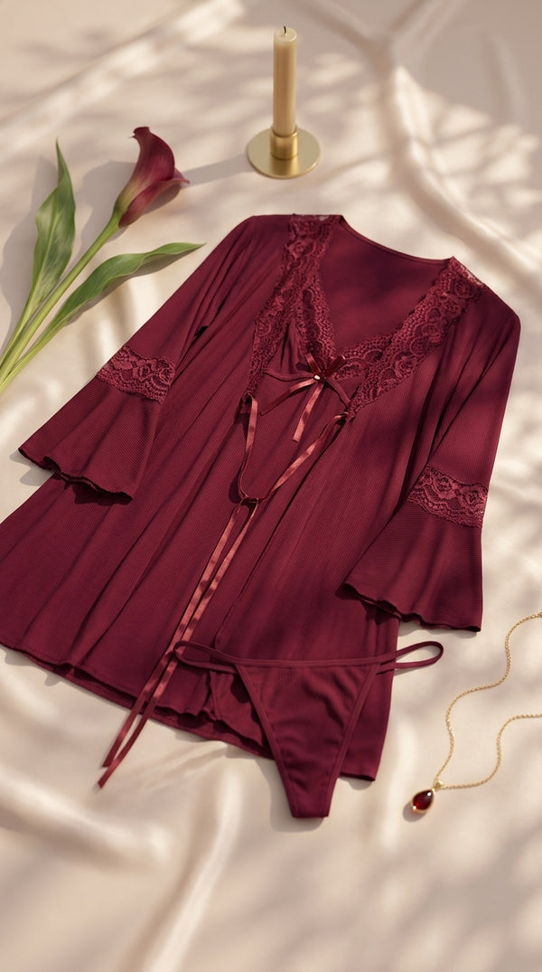 Maroon Short Inner Gown Nighty LN0146
