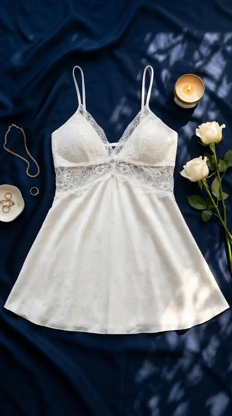 White Short Nighty For Women LN0195