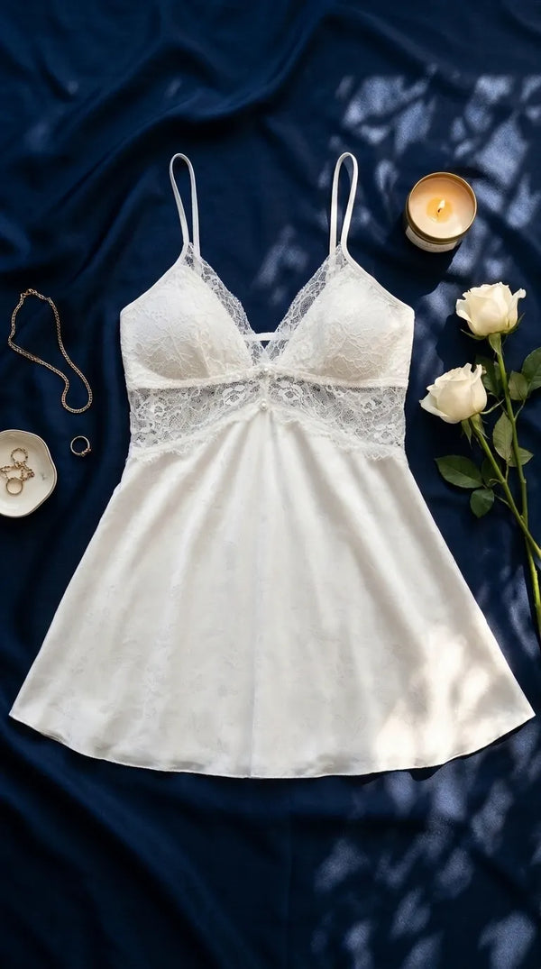 White Short Nighty For Women LN0195