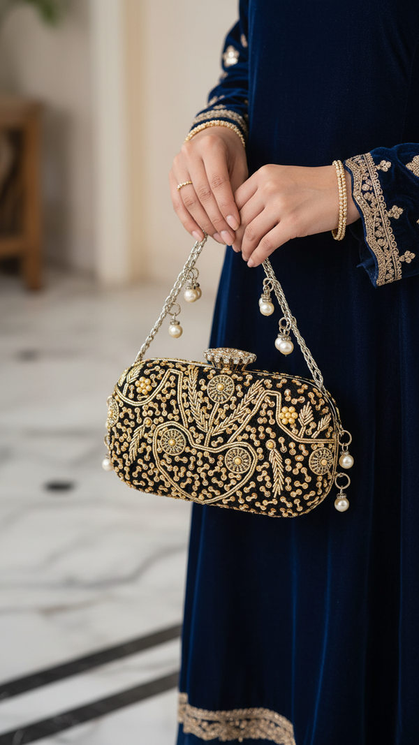 Black Fancy Clutch P15398