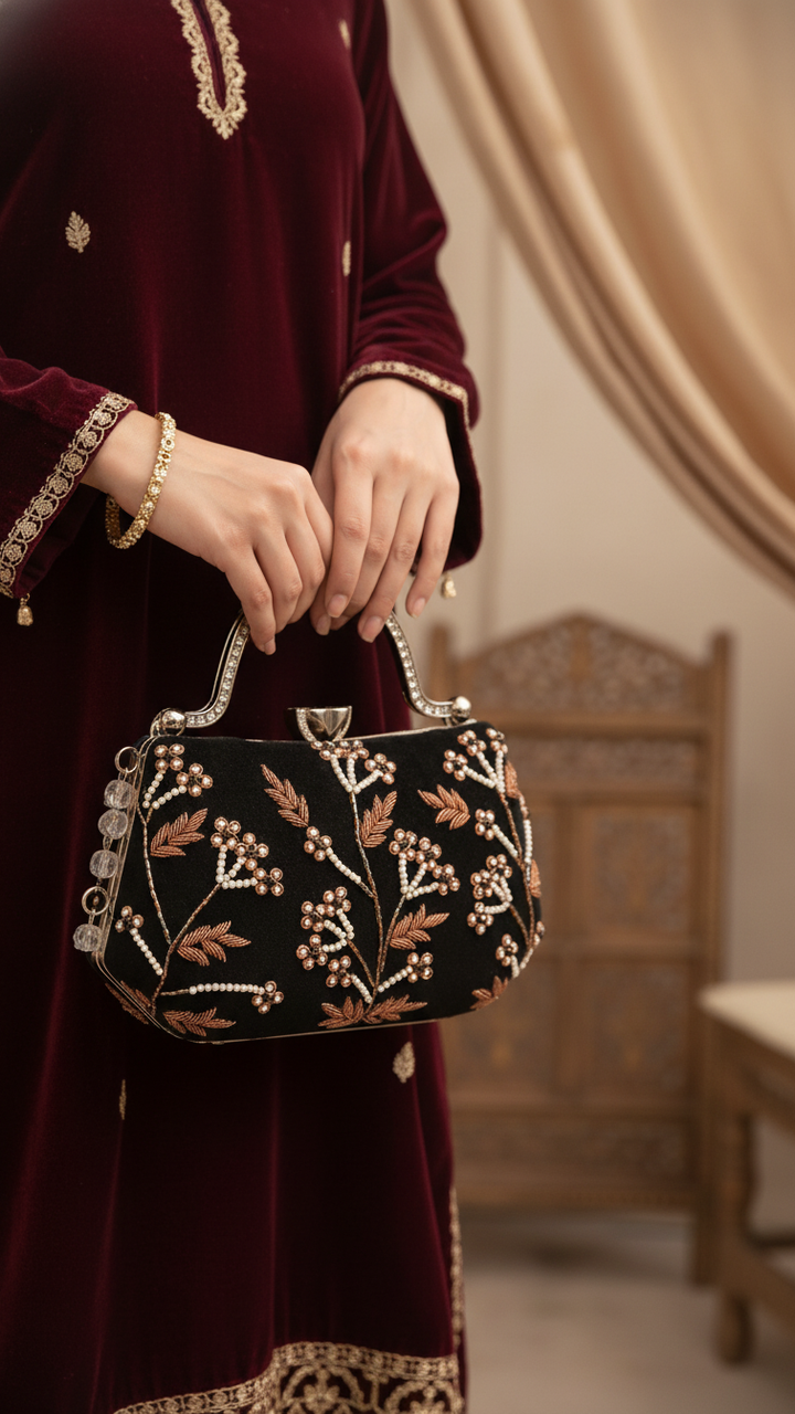Black Fancy Clutch P15399