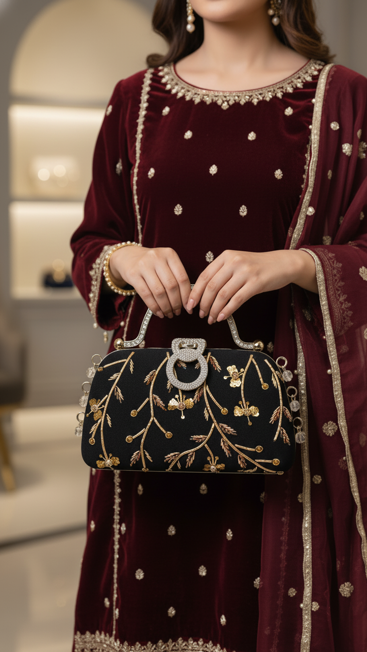 Black Fancy Clutch P15400