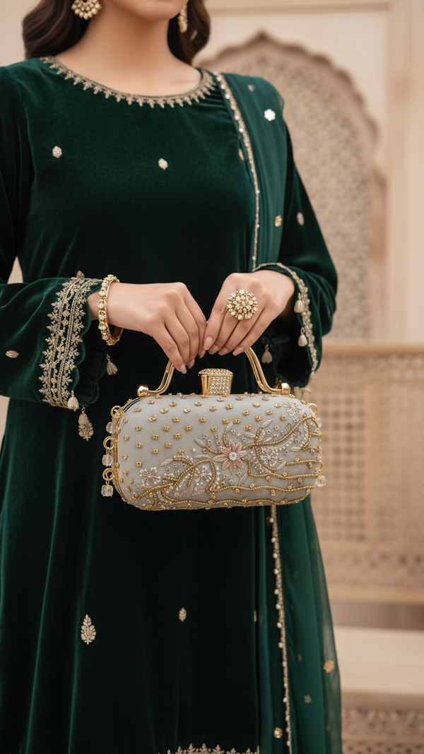 Grey Fancy Clutch P15404