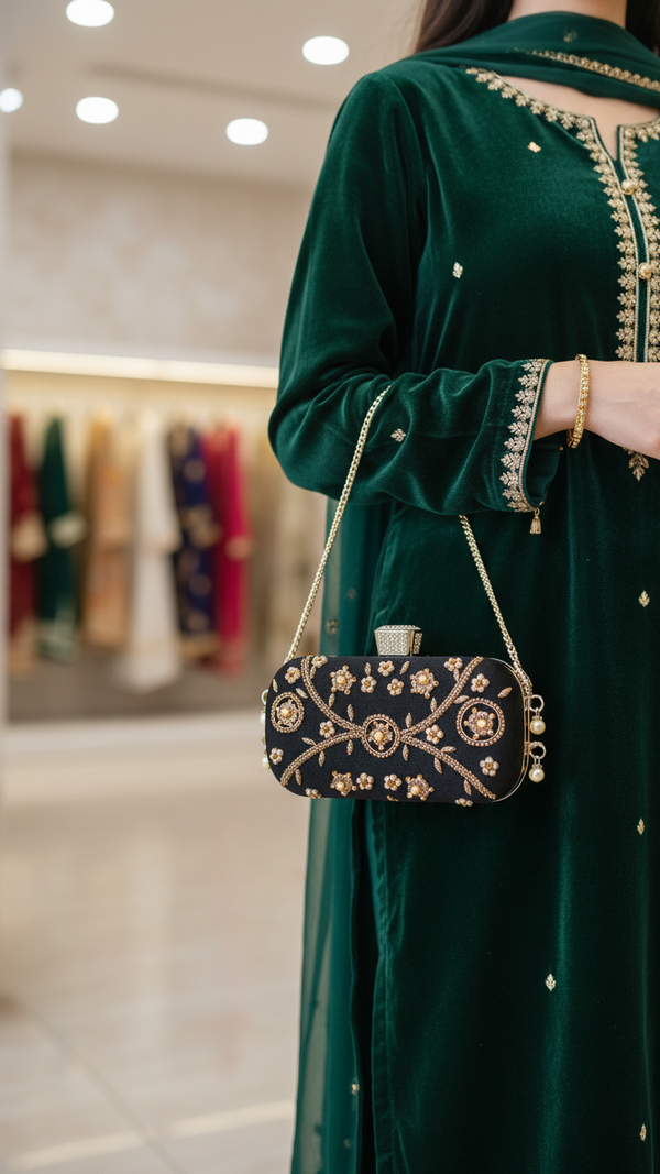 Black Fancy Clutch P15405