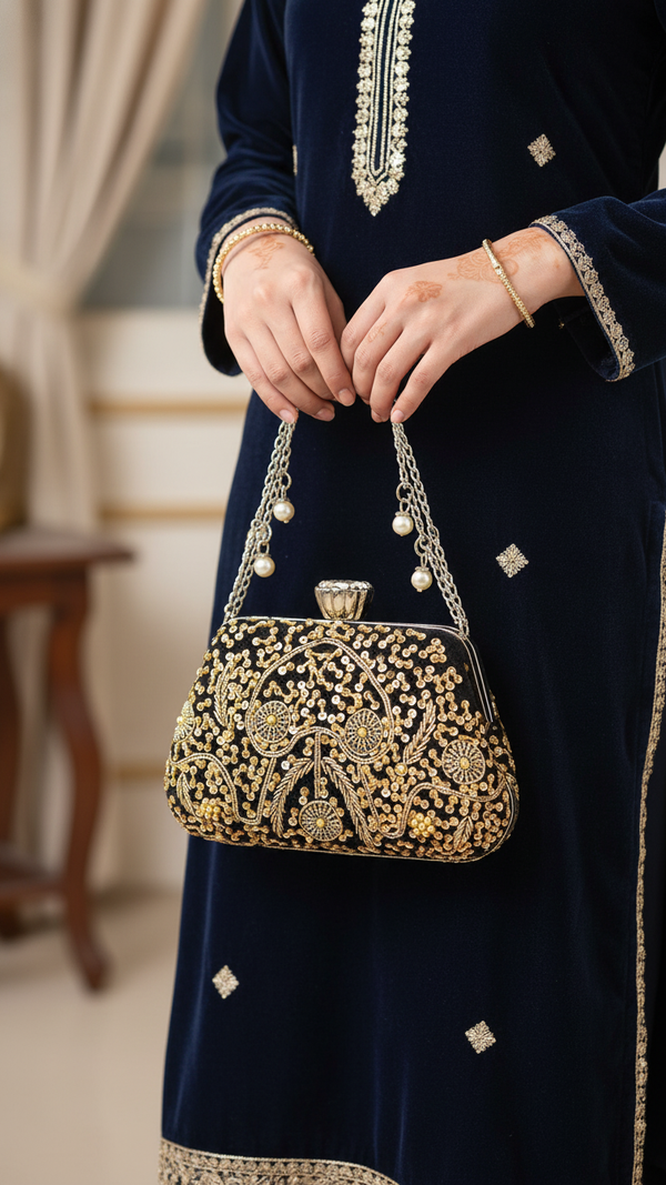 Black Fancy Clutch P15406