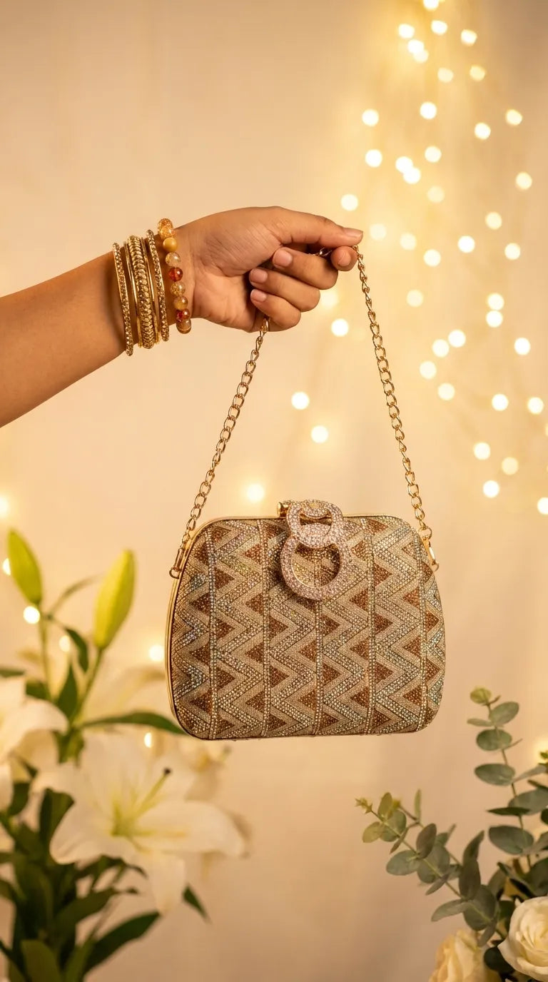 Golden Bridal Clutch For Women P15688