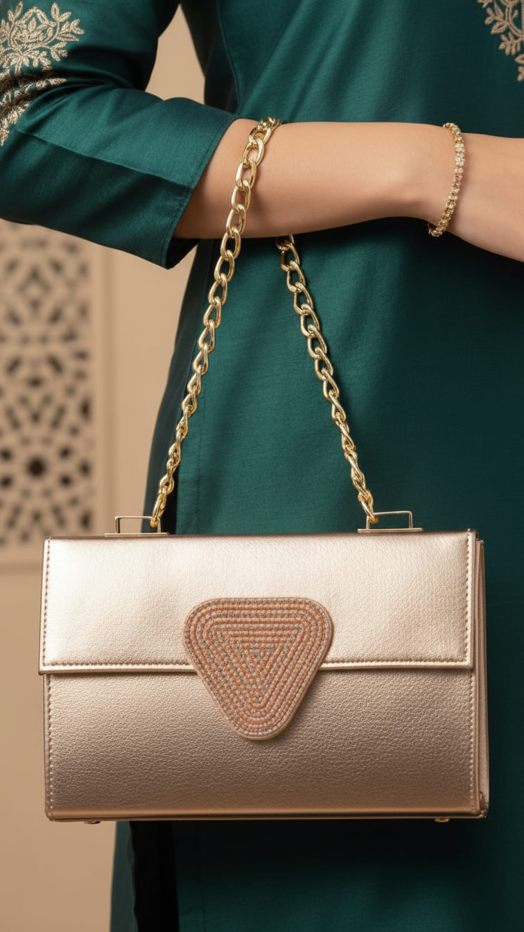 Champagne Fancy Clutch For Women P15694