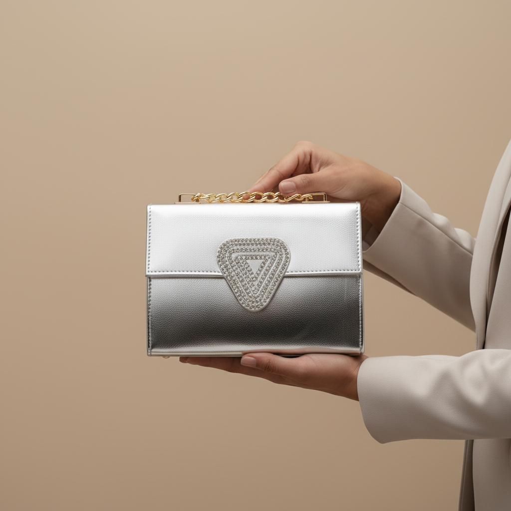 Silver Fancy Clutch For Women P15694