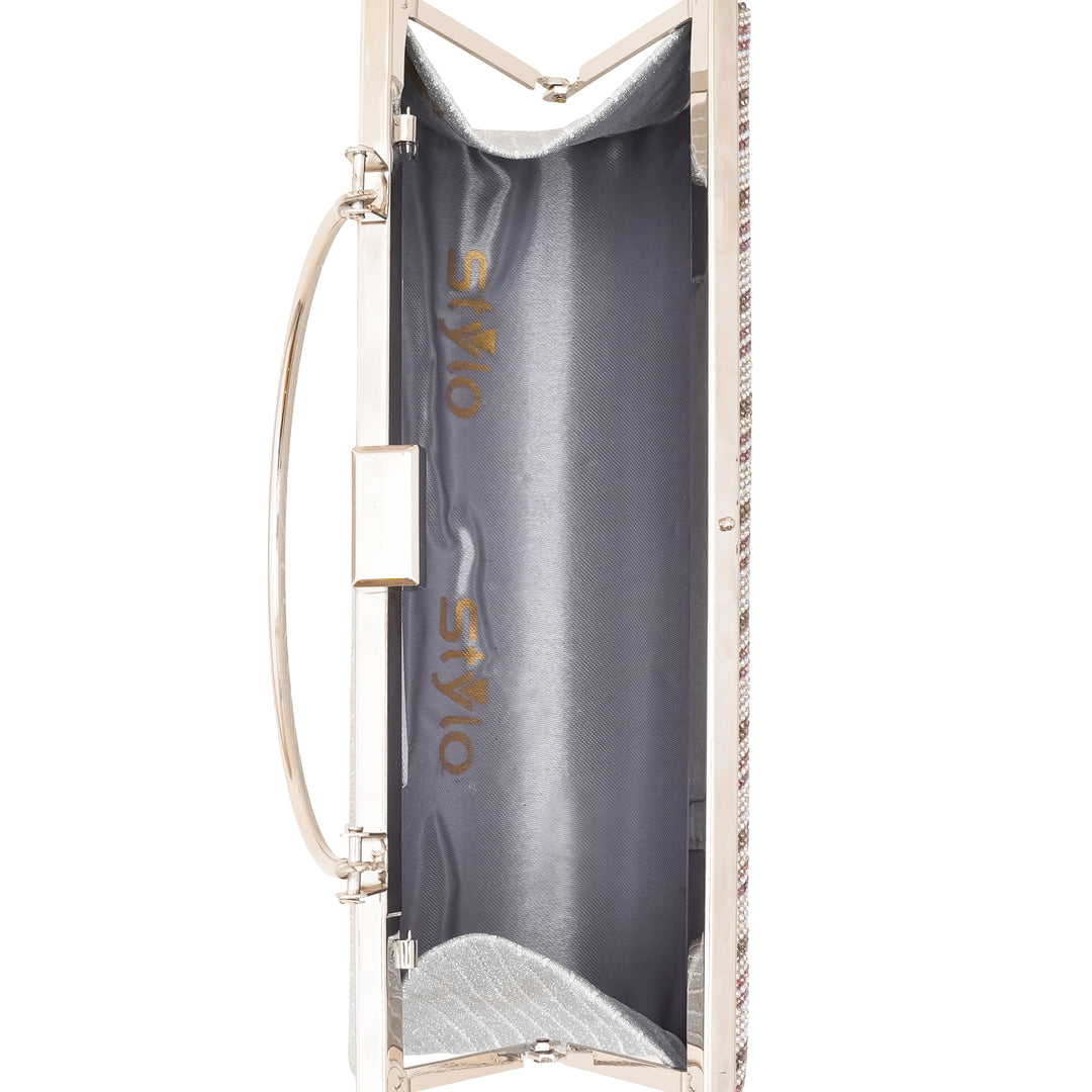 Silver Fancy Clutch For Women P15695