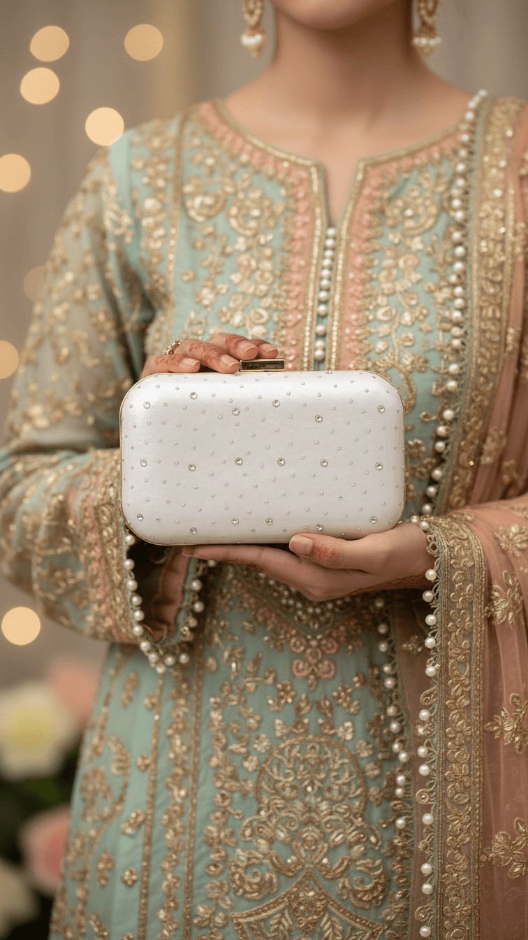 White Formal Clutch For Ladies P15700
