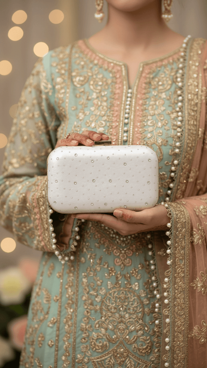 White Formal Clutch For Ladies P15700