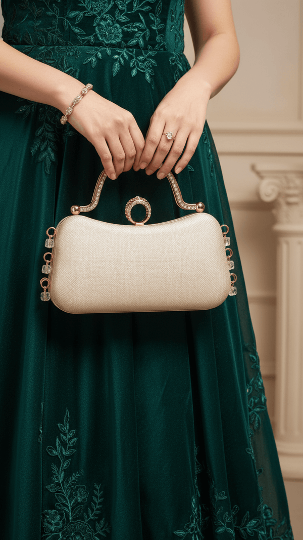 Golden Fancy Clutch For Ladies P15704