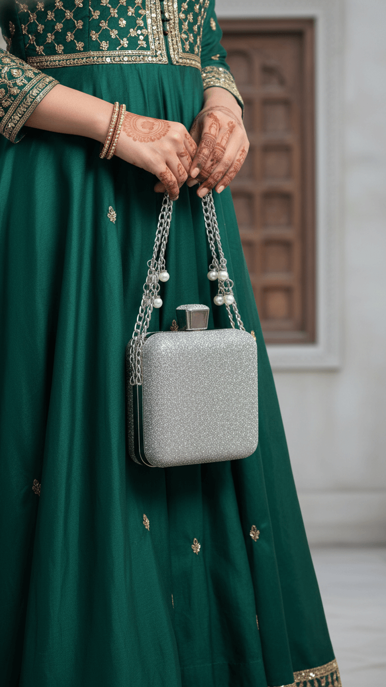 Silver Women Fancy Clutch P15707