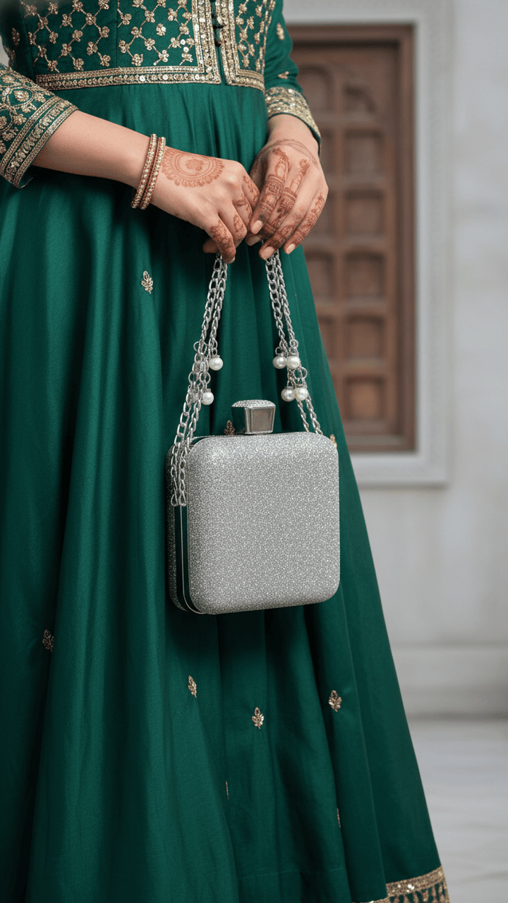 Silver Women Fancy Clutch P15707