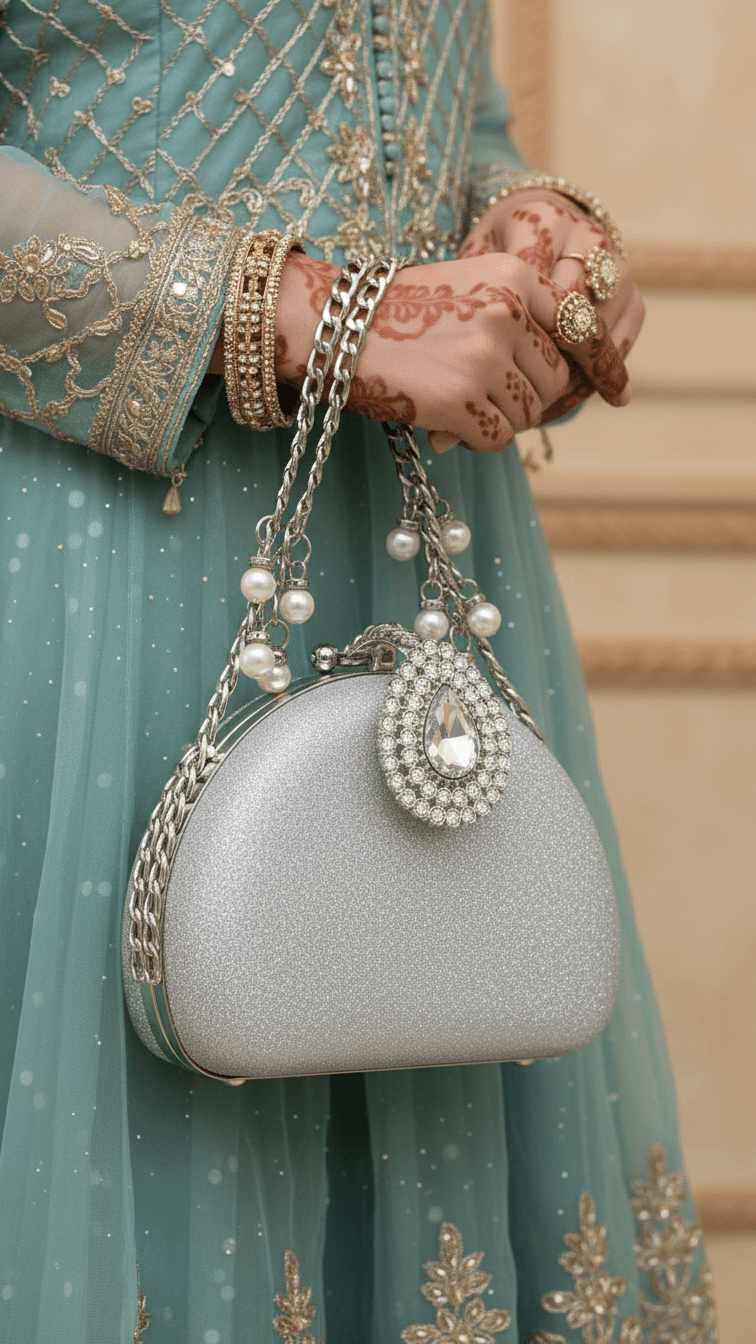 Silver Women Fancy Clutch P15708