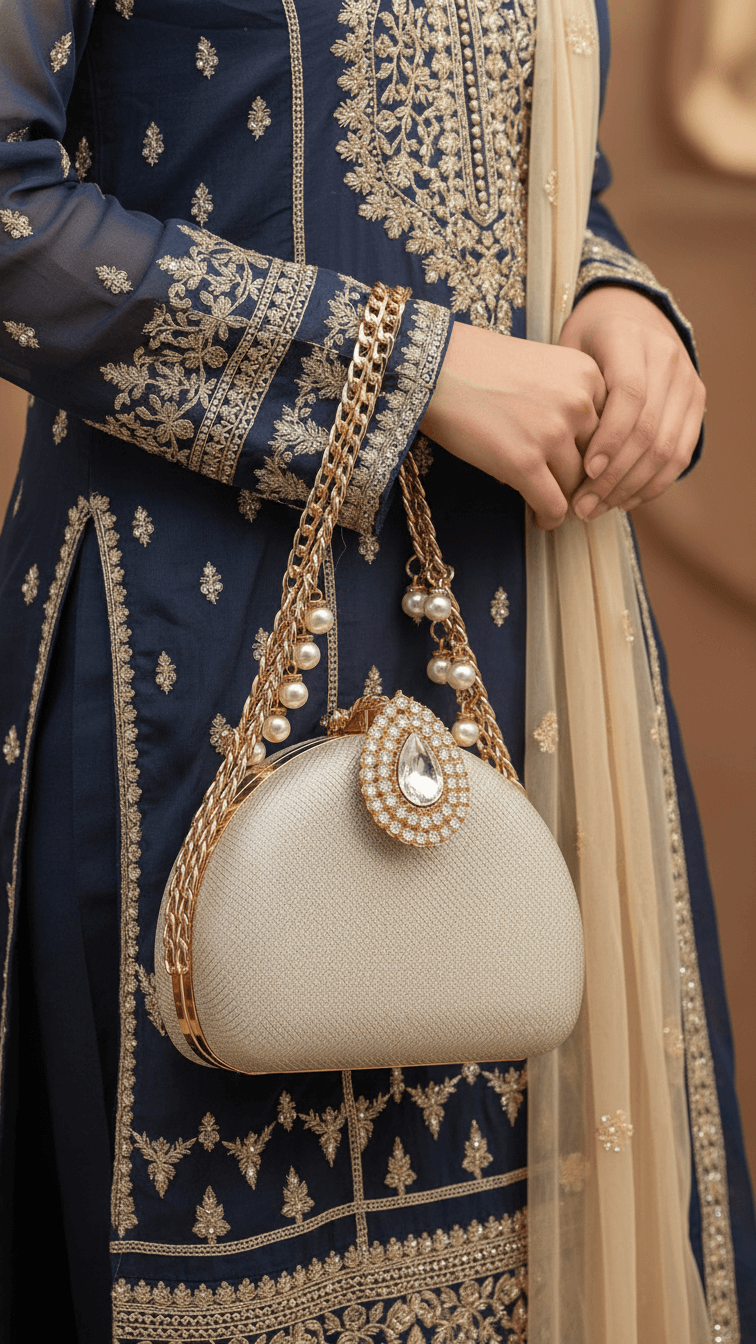 Champagne Women Fancy Clutch P15708