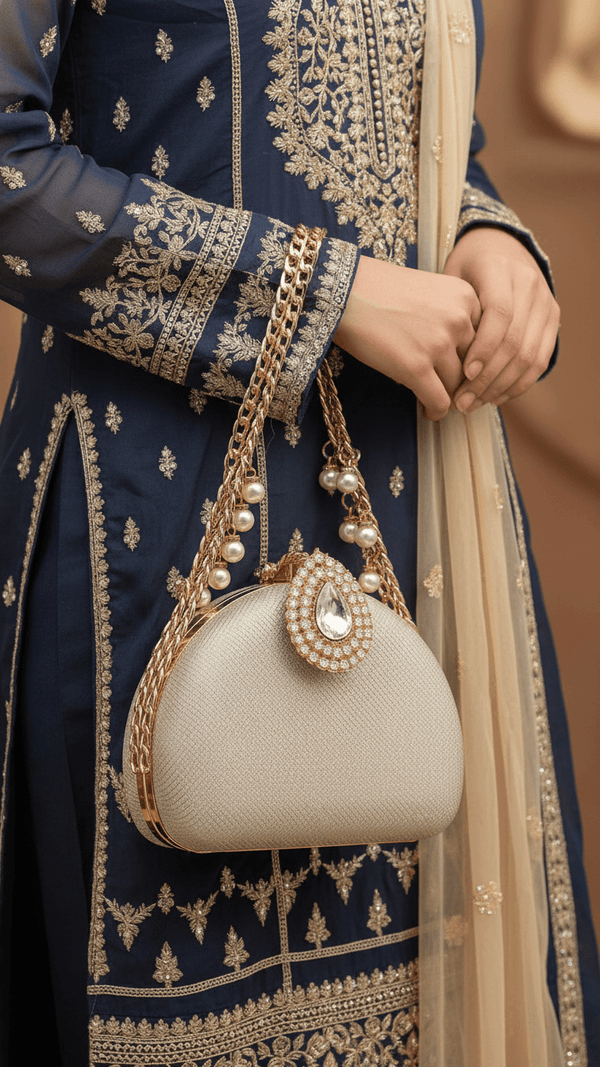 Champagne Women Fancy Clutch P15708