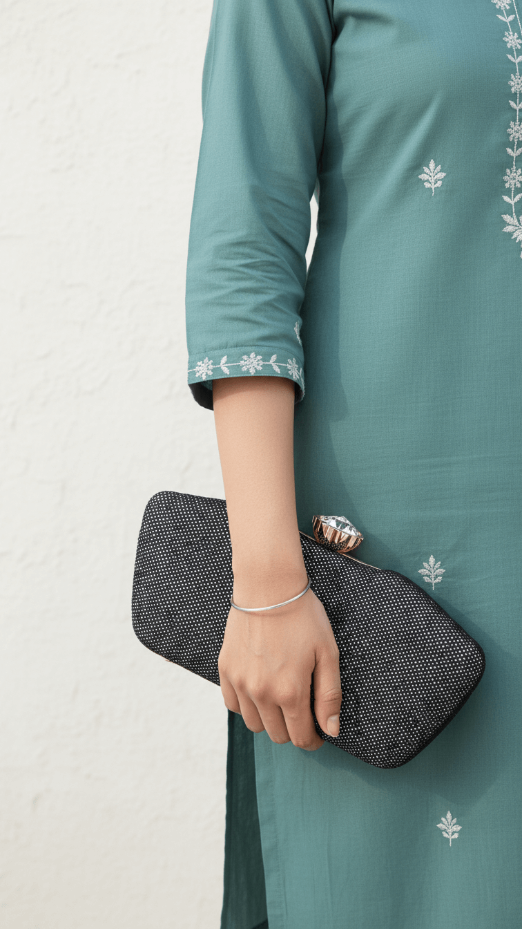 Silver Women Fancy Clutch P15710