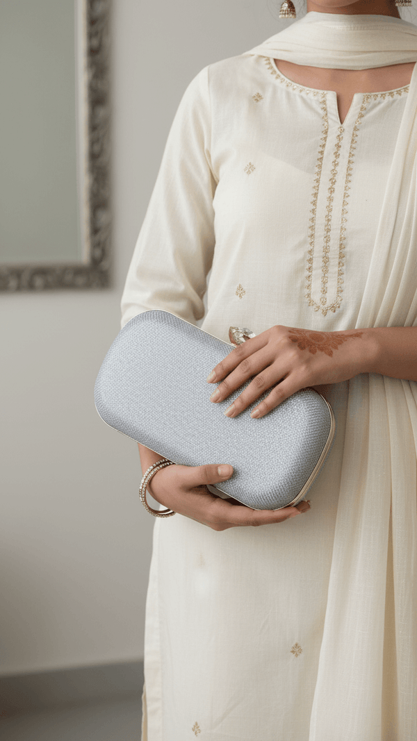 Silver Women Fancy Clutch P15712