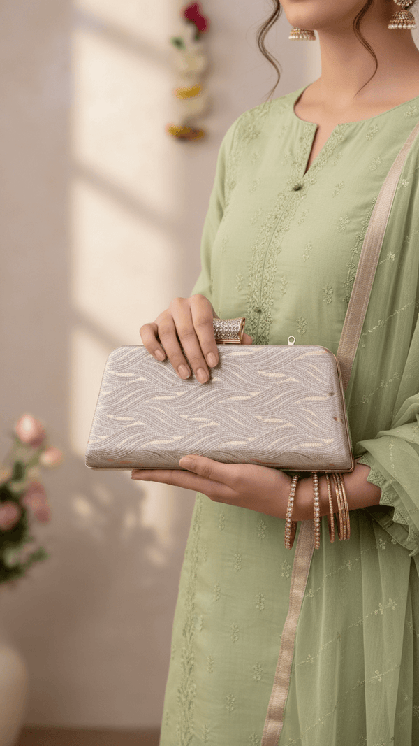 Champagne Women Fancy Clutch P15713