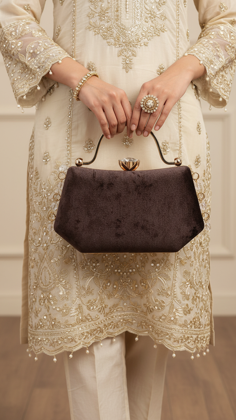 Brown Fancy Clutch For Ladies P15715