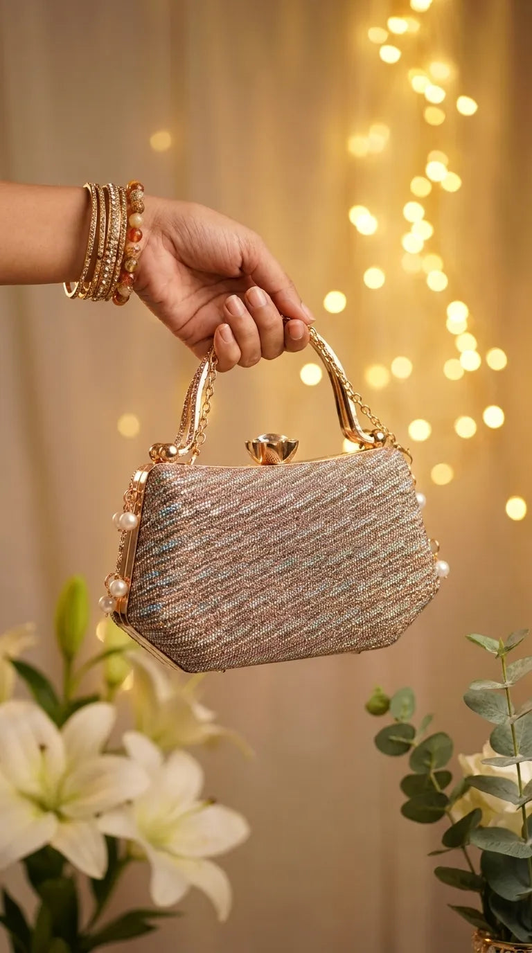 Golden Bridal Clutch For Women P15751