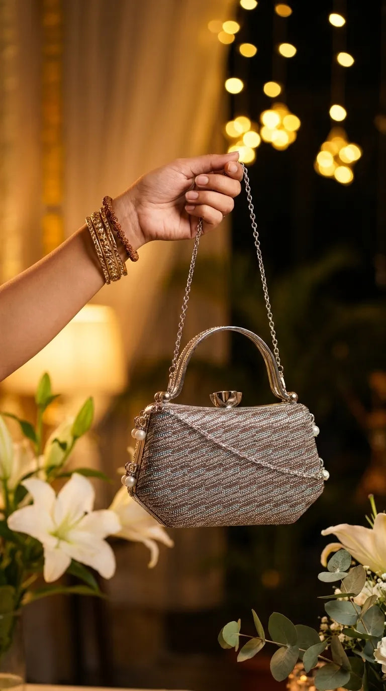Silver Bridal Clutch For Women P15751