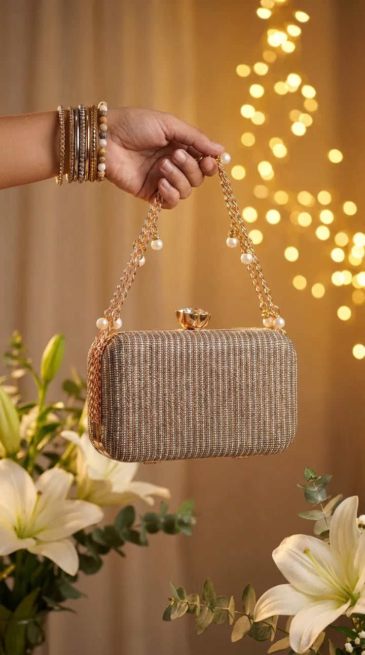 Golden Bridal Clutch For Women P15755