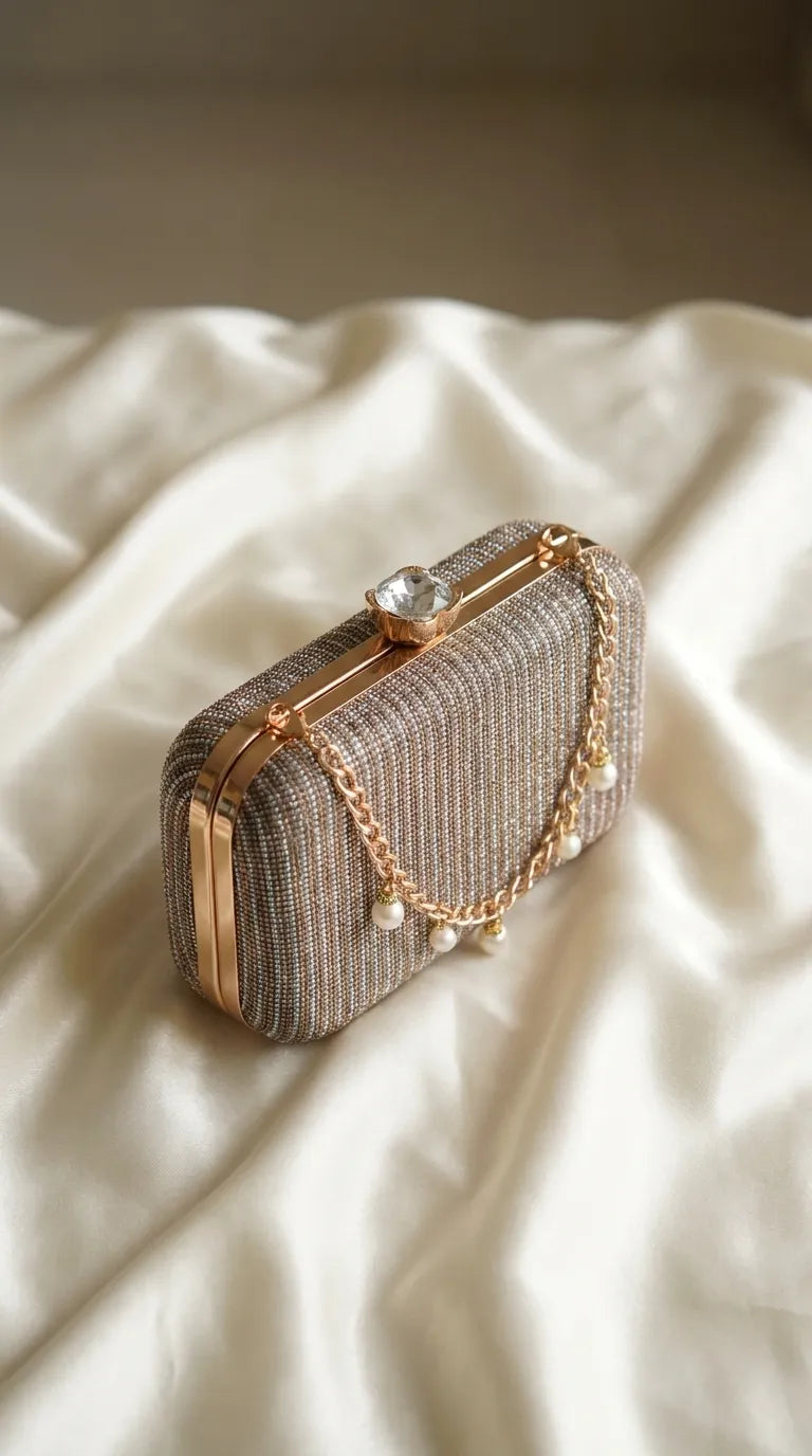 Golden Bridal Clutch For Women P15755