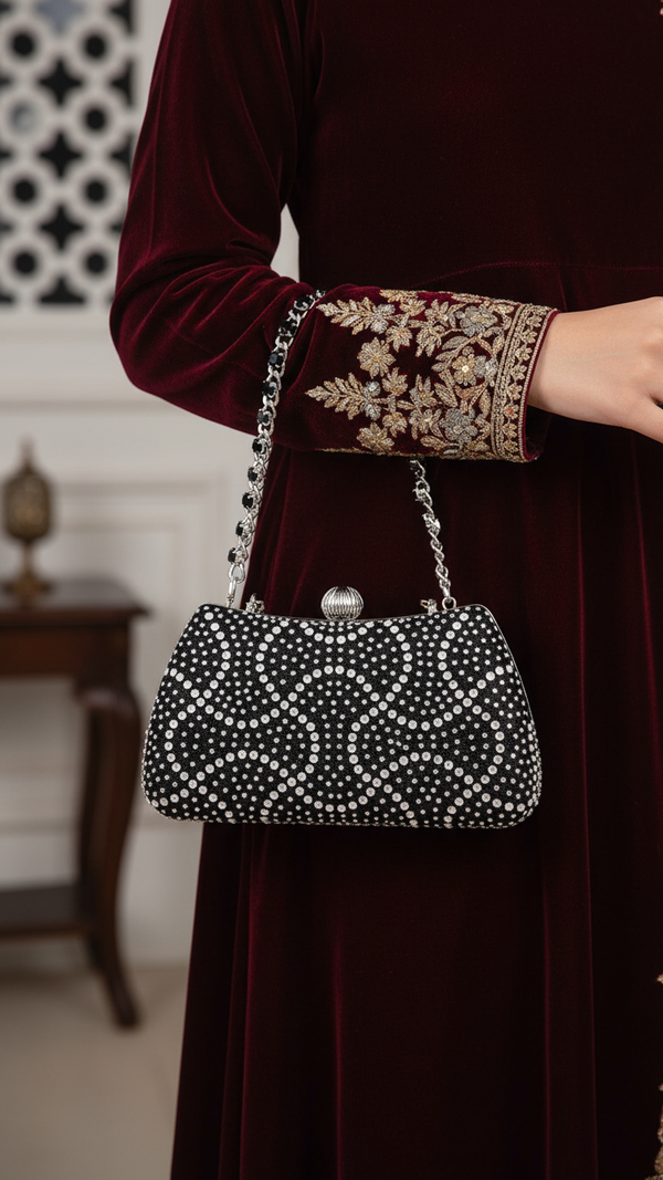 Black Fancy Clutch P24180