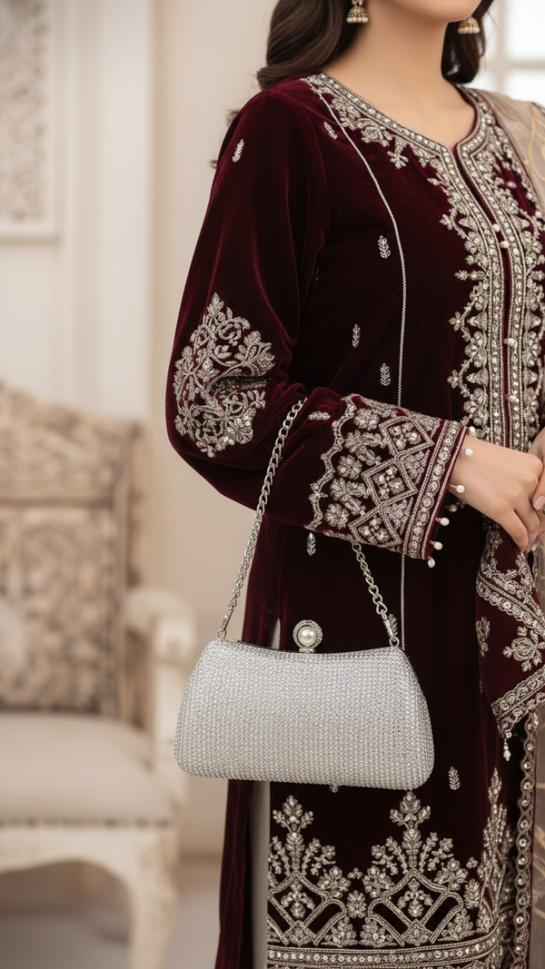 Silver Fancy Clutch P24182