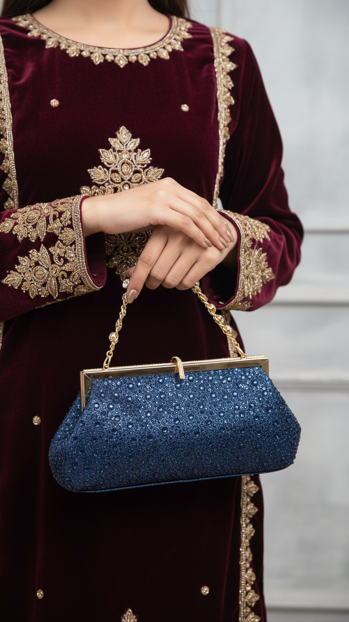 Navy Fancy Clutch P24195